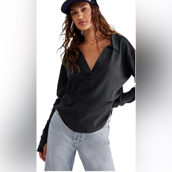 We the Free Anakin Thermal Top for Women- Charcoal- Oversized- Size Small - Picture 1 of 10